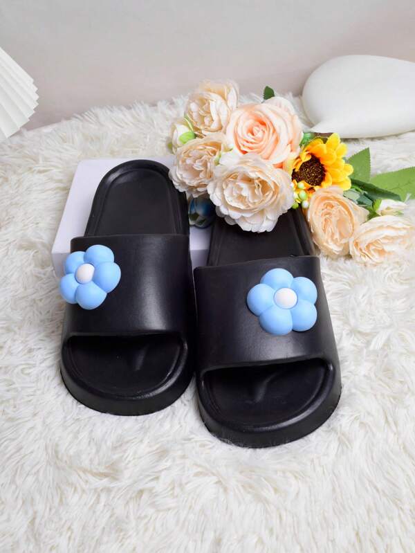 Plus Size Floral Thick Sole Slide Slippers, Unisex Summer Indoor Home Shower Non-Slip Bathroom Sandals, Couple Styles