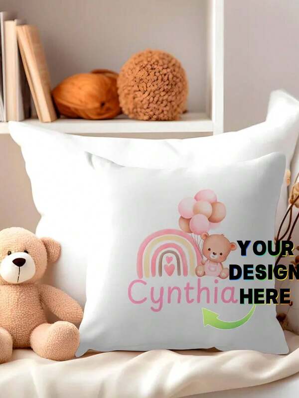 1pc Customized Personalized Toddler Girl Teddy Bear Pillowcase, With Whimsical Polka Dot Pattern, Custom Baby Gift, Pillow Insert Not Included