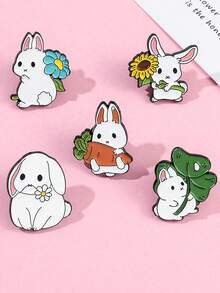 1/5pcs Cute Cartoon Rabbit, Tree, Leaf, Sunflower Enamel Brooches, Animal Badges Pins, Suitable For Daily Wear School Office Accessories Shirts Jacket Jewelry Christmas Halloween Clothes Pin Funny Teacher Gifts Costume Accessories Bag Charms - Multicolor - View 2