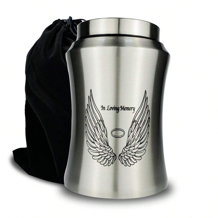 Large Cremation Urns For Adult Human Ashes, Angel Wings In Loving Memory Decorative Funeral Burial Urn For Male Female Ashes With Velvet Bag - Bạc - Xem 1