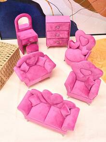 1 Pc Adorable Mini Plush Sofa Shaped Storage Box, Heart Design Gift Box For Women, Suitable For Jewelry, Cosmetics, Electronics Accessories And Jewelry Display - Hot Pink - View 4