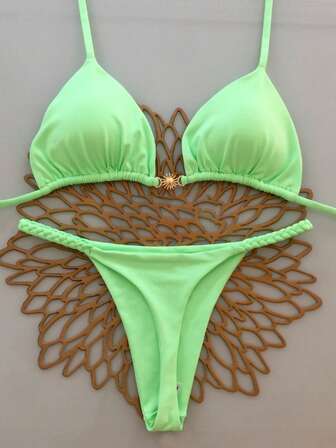 New Women's Two Pieces Bikini Set, Sexy Simplistic Solid Color With Tie, Swimwear
