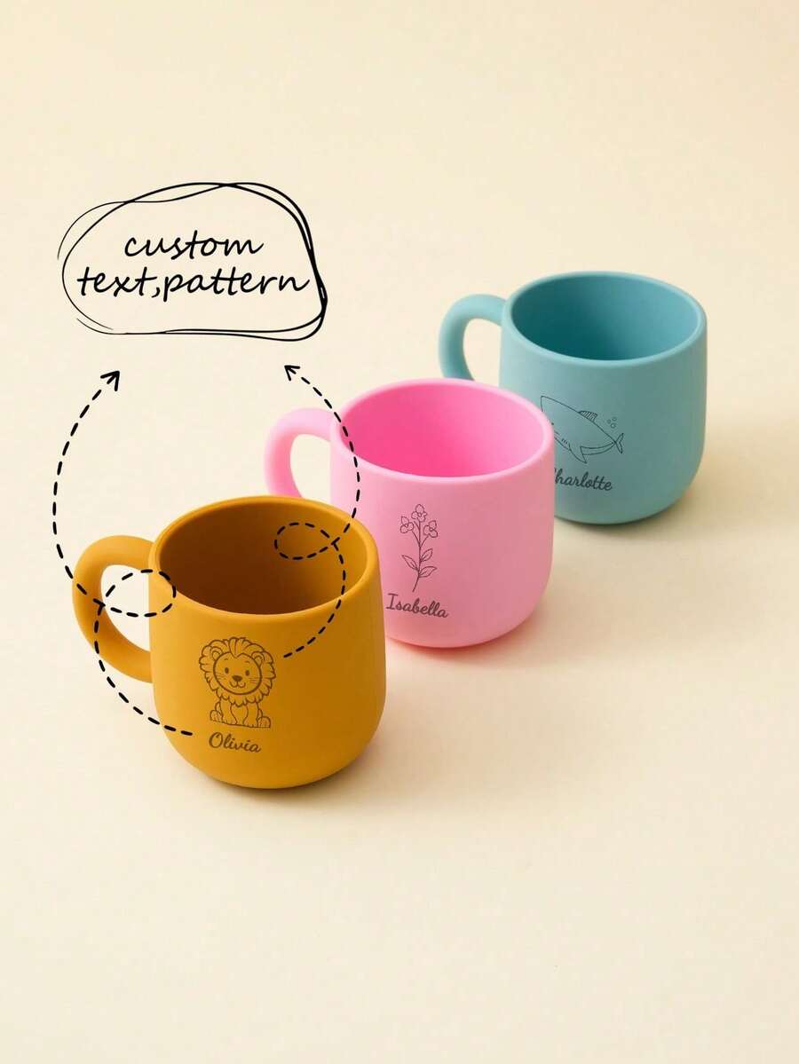 Personalized Custom Name Pattern Silicone Cup, Single Handle Cup, On-Demand Printed Tableware Water Cup, Birthday Gift