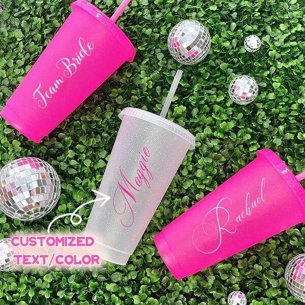 Bachelorette Cups - 24oz Tumblers (Single, 5 Packs, Or 10-Pack) With Lids And Straws | Personalized Bridesmaid Cups | Multiple Color Options Available | Customizable Text In Various Colors And Fonts | Perfect For Wedding And Bachelorette Party Supplies & Gifts