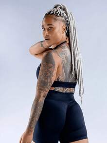 Women Halter Sports Bra Seamless U-Neck Removable Padded Open Back Yoga Gym Workout Crop Tank Top - Black - View 5