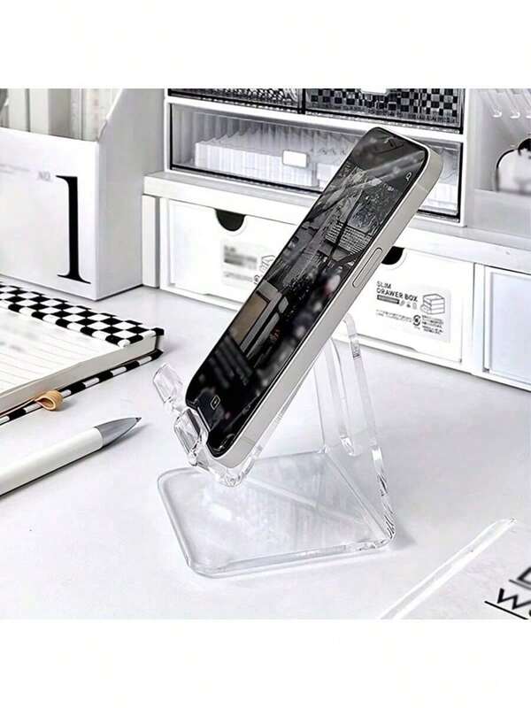 1pc Acrylic Phone Stand, Decorative Desk Phone Holder, Ergonomic Design For Students, Office Workers, Home Use, Learning, Working, Bedrooms, Living Rooms, Kitchens, Live Streaming, Video Calls, Reading, Gaming, Slouchy Companion, Hands-Free, Back To School Essential, Children's Day/Birthday Gift