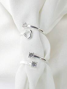 Kit With Two Heart And Zirconia Phalanx Rings And Two Zirconias Silver Plated - Bạc - Xem 3