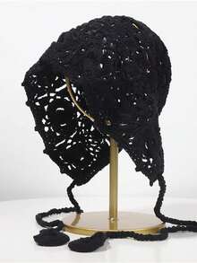 1pc Women Handmade Hollow Out Crochet Tasseled Beanie, Casual Fashion Floral Knitted Headwear, Versatile For Daily Life, Sweet Gift