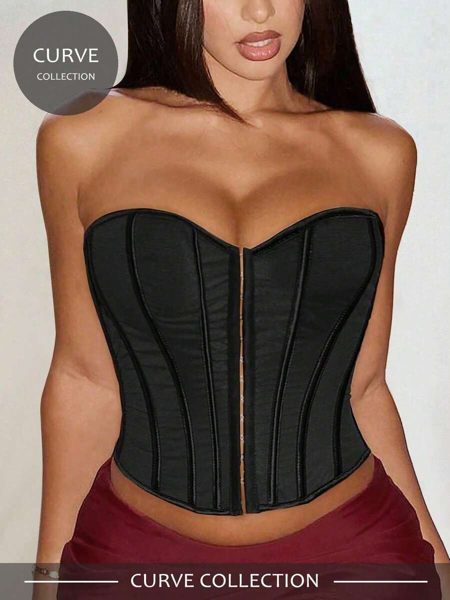 Apperloth A Top corset con abertura delantera con ojales y espalda descubierta, top crop sexy punk para festival de música, negro, talla grande, verano - Negro - Ver 1