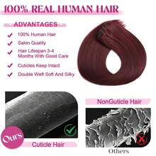 Clip In Hair Extensions Real Human Hair, 100g 100% Remy Human Hair Clip In Extensions For Women, Invisible Straight Seamless Clip Ins Hair Extensions 8pcs Double Weft #99J Burgundy - Burgundy - View 4