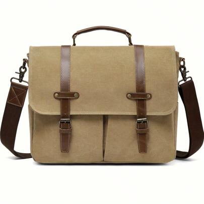 Local Shipping-15.6 Inch Satchel Bag Waterproof Vintage Canvas Briefcase Work Bag Padded Shockproof Computer Laptop Bag For School Business Daily Trav