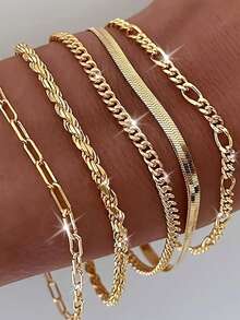 5pcs/Set Flat Snake Chain & Braided Chain Unisex Fashion Casual Bracelets