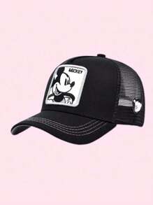 Disney 1pc Disney Fashionable Hip Hop Cartoon Print Wide Brim Sun Protective Hat