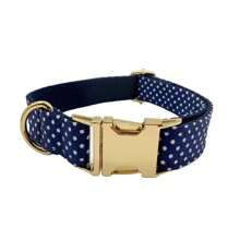 New Blue/Red Polka Dot Velvet Zinc Alloy Dog Collar, Adjustable Size Suitable For Small, Medium, Large Pets, Soft & Comfortable Velvet, Zinc Alloy Clasp, Gold Plated, More Solid Than Plastic Buckle, Easy To Fasten And Unfasten (Color May Vary Slightly Due To Fabric Batch Difference)