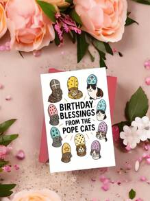 1 PIEZA Tarjeta de felicitación de cumpleaños con diseño de gato con mitra del papa, ilustración adorable, en blanco por dentro, bendiciones humorísticas, regalo para amantes de las mascotas, hombres, mujeres y amigos, tarjeta de cumpleaños felina única