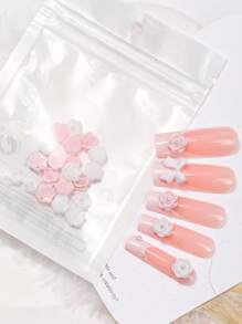 20 Pieces Of Pink And White Mixed Rose Nail Art Accessories, DIY Wearable Nail Resin Three-Dimensional Art Decorative Small Accessories, Versatile And Simple Style Accessories
