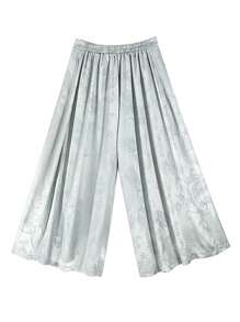Men's Retro Chinese Style Loose Wide Leg Pants, Satin-Like Jacquard Dragon Pattern, Breezy & Breathable, Soft & Comfortable, Spring/Autumn