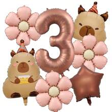 7pcs 40inch Caramel Chocolate Foil Number Capybara Theme Balloon Daisy Flowers Birthday Party Decoration