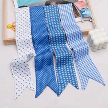 4pcs Blue Simple Long Headbands Women Summer Double-Sided Ribbon Hair Bands Scrunchy Hair Ties Decorative Head Wrap Ponytail Holder Polka Dot Polyester Winter Hair Accessories