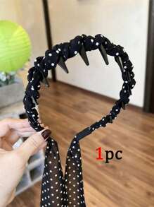 2/1 Pc Polka Dot Ribbon Headband With Long Trailing Bows, Suitable For Daily Wear By Women, Hair Accessory To Create Hairstyles, Sweet & Charming Hair Hoop, High Crown Headband
