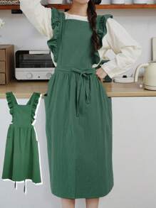 1 Pieza Delantal, Estilo Vintage Talla Grande para Mujer con Volantes, 2 Bolsillos, Ajustable con Cordones Plisados y Encaje, Adecuado para Limpieza del Hogar/Cocina/Actividades al Aire Libre/Restaurante, Cafetería, Floristería, Estudio de Arte, Salón de Belleza y Otros Lugares de Trabajo