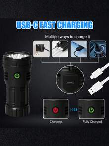 1pc High Power LED Flashlight,Mini Strong Light Portable Waterproof ABS Torch,Multi Functional Portable Flashlight Suitable For Outdoor Camping And Fishing Lighting, Camping Accessories - Black - View 3