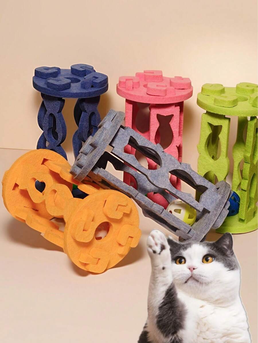 DIY Felt Cat Toy With Bell Rolling Cylinder Cat Teaser Toy - Multicolor - View 1
