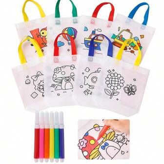 5/10/15pcs Random DIY Graffiti Bags With Colored Markers, Painting Non-Woven Fabric Gift Bags, Art Craft Coloring Painting Bags, Event Queue Gift Bags, Christmas Pattern Gift Bags, Santa Claus & Christmas Tree Pattern Decorations, Gifts For Family And Friends