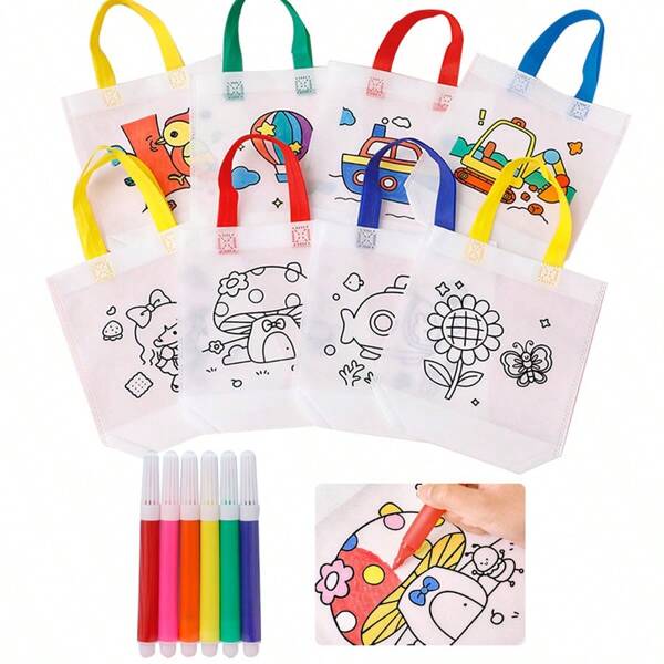 5/10/15pcs Random DIY Graffiti Bags With Colored Markers, Non-Woven Fabric Gift Bags For Painting & Arts & Crafts, Event Queue Giveaway Bags, Gifts For Family And Friends