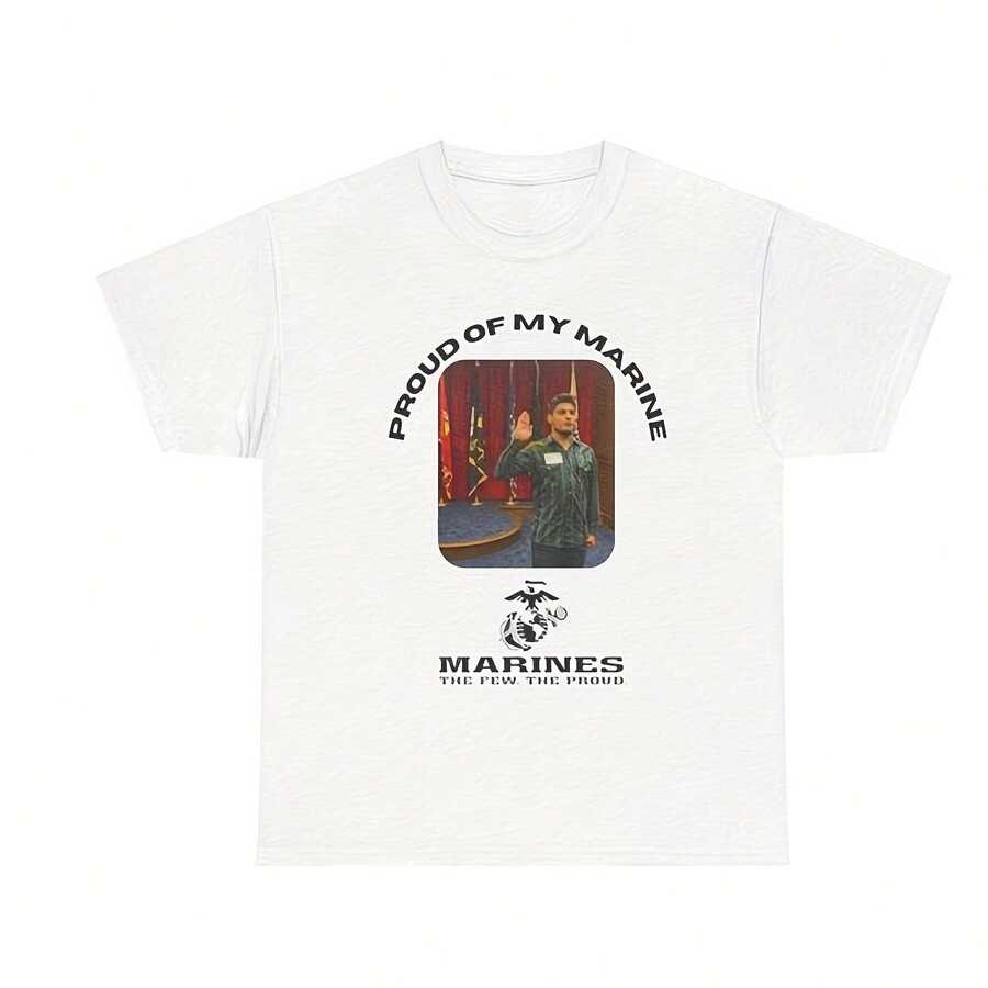 Proud Of My Marine Cdler Almond Uni Heavy Cotton 220g Cotton Crew Neck Top With Gentle Be Yours Typography And Pastel Color Design,Subtle Y2K Meets Natural Style, I For Young Wo Seeking A Calm,Great Gift For A Gentle Soul,Casual Yet Elegant Daily Wear For Garden Walks, Coffee Dates, Art Museums, Or Reading Nooks - White - View 1