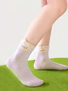 5 Pairs Super Thin Mesh Breathable Cute Pink Rabbit Pattern Children Middle Tube Socks, Summer - Multicolor - View 3