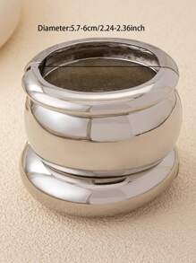 3 Pcs Silver Color Minimalist Basic Design Round Cuff Bangles Set , Women Chunky Wide Metal Bracelets Set Suitable For Daily Outfit , Dating , Party