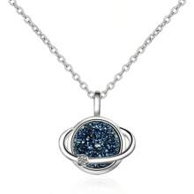 Colar feminino de prata esterlina 925 com planeta azul, pingente minimalista de cristal azul e ágata, gargantilha curta para uso diário, caixa de presente