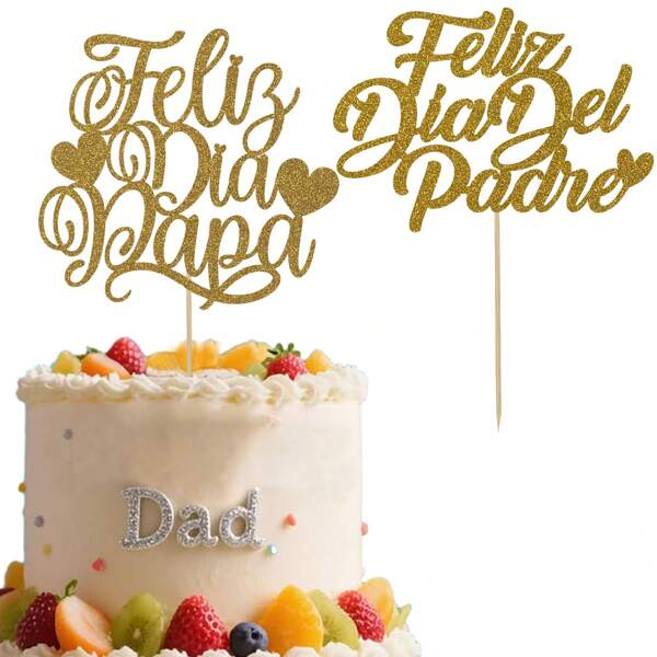 Happy Father's Day Cake Topper-Happy Birthday Dad-Best Dad Ever-Happy Father's Day Party Decorations Supplies Gold Glitter.