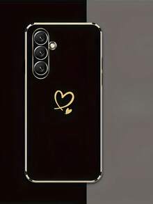 1pc Millennium Style Electroplated Golden Double Heart Phone Case Compatible With IPhone 16 Pro Max / Compatible With Galaxy S24 Ultra / Edge 30 / Compatible With Infinix Smart 8 / Compatible With Infinix Hot 40i / Transsion Spark 20 / Transsion Spark 20C / Transsion Spark Go 2024 / Compatible With Redmi Note 13 Pro+ / Compatible With Honor X8 Waterproof Shockproof Anti-Fall Scratch Resistant,International Version, Not The Domestic Version - Black - View 1