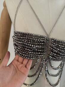 1 pezzo Catena per il petto, gioiello di alta moda e lusso, con cristalli di diamanti, perfetta per abiti da sposa, abiti da festa e discoteca