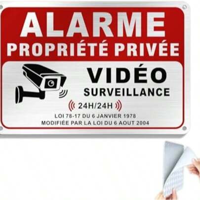 SINMAO Home Video Surveillance Sign, Self-Adhesive, Private Property, Metal 20*30cm 24 H/24 H, UV Resistant, Waterproof, With Drilled Holes
