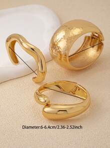 Pulseira com punho assimétrico e dourado, 3 peças, conjunto de pulseiras grandes e exageradas de metal, conjunto de pulseiras femininas empilhadas, adequado para uso diário