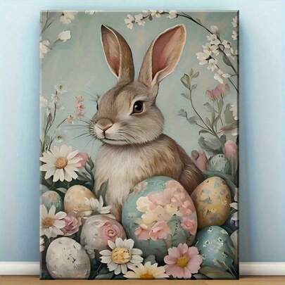 1 pieza Póster moderno, Pintura en lienzo de conejito de Pascua vintage encantadora para salas de estar, dormitorios, comedores con marcos opcionales, arte de pared, pinturas en lienzo y marcos reutilizables