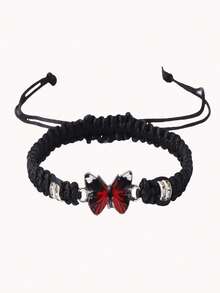 1pc Butterfly Bracelet Women's Butterfly Pendant Woven Bracelet Is Adjustable - Black - View 2