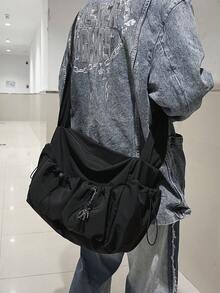 Original Dark-Toned Capacity Tactical Functional Backpack, Fashionable Casual Shoulder Crossbody Bag For Students, Comes With Astronaut Pendant