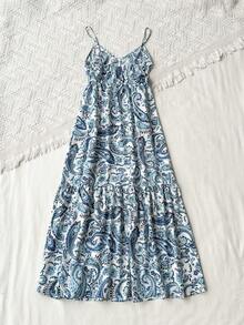 Rusttydustty 女士休闲V领收腰露背长款连衣裙，波西米亚风格，适合复活节海滩、夏威夷音乐节和热带度假 - 綠色 - 查看 3