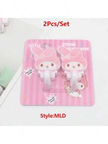 Sanrio 2Pcs/Set Hello Kitty Strong Self Kuromi Adhesive Hooks My Melody Key Storage Hanger For Kitchen Bathroom Door Wall Multi Function(Some Parts May Be Random)
