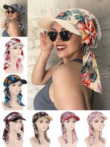 1件装女士印花头巾帽，时尚花卉筒帽，弯檐帽，欧美风格，适合搭配连衣裙