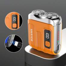 Compact Electric Smart Shaver, Portable Beard Trimmer, Men's Travel Razor, Dual Blade, 360° Precision Shaving, Digital Display, Waterproof, Detachable Cleaning, With Type-C Charging Cable And Cleaning Brush (300mAh)