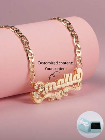 1PC Personalized Stainless Steel Double-Layer Flower Shaped Custom English Name Necklace, Fashionable Golden Welded Pendant, Suitable For Daily Wear, Anniversary