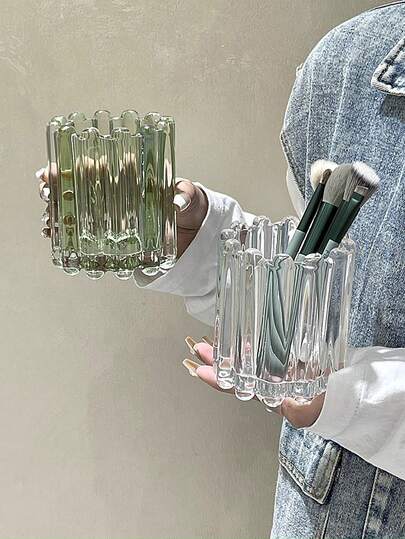 Cabin Kangaroo 1 hộp đựng cọ trang điểm bằng thủy tinh kiểu dáng Hàn Quốc, vật dụng trang trí hốc tường, hộp đựng cọ trang điểm, đồ trang trí để bàn, cốc đựng bút văn phòng, thiết kế hình bánh răng, chất liệu thủy tinh