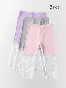 Conjunto de 4/3/2/1 Peças Leggings Capri com Renda para Meninas, Cor Sólida/Contraste, Leve, Meia-Calça Casual 3/4, Fofo & Moderno, Estilo Princesa, Adequado para Uso Diário, Meia-Calça Macia & Confortável, Adequado para Estudantes Combinarem com Tops, Saias, Temporada de Volta às Aulas - Multicolorido - Visão 81