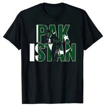 180g Pure Cotton Pakistan National Cricket Team Graphic T Shirts Men Cotton Humor Streetwear Tee Shirt Short Sleeve Unisex Loose Clothing - Black - View 1