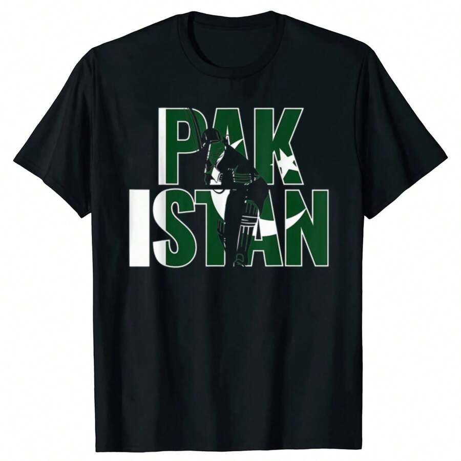 180g Pure Cotton Pakistan National Cricket Team Graphic T Shirts Men Cotton Humor Streetwear Tee Shirt Short Sleeve Unisex Loose Clothing - Black - View 1